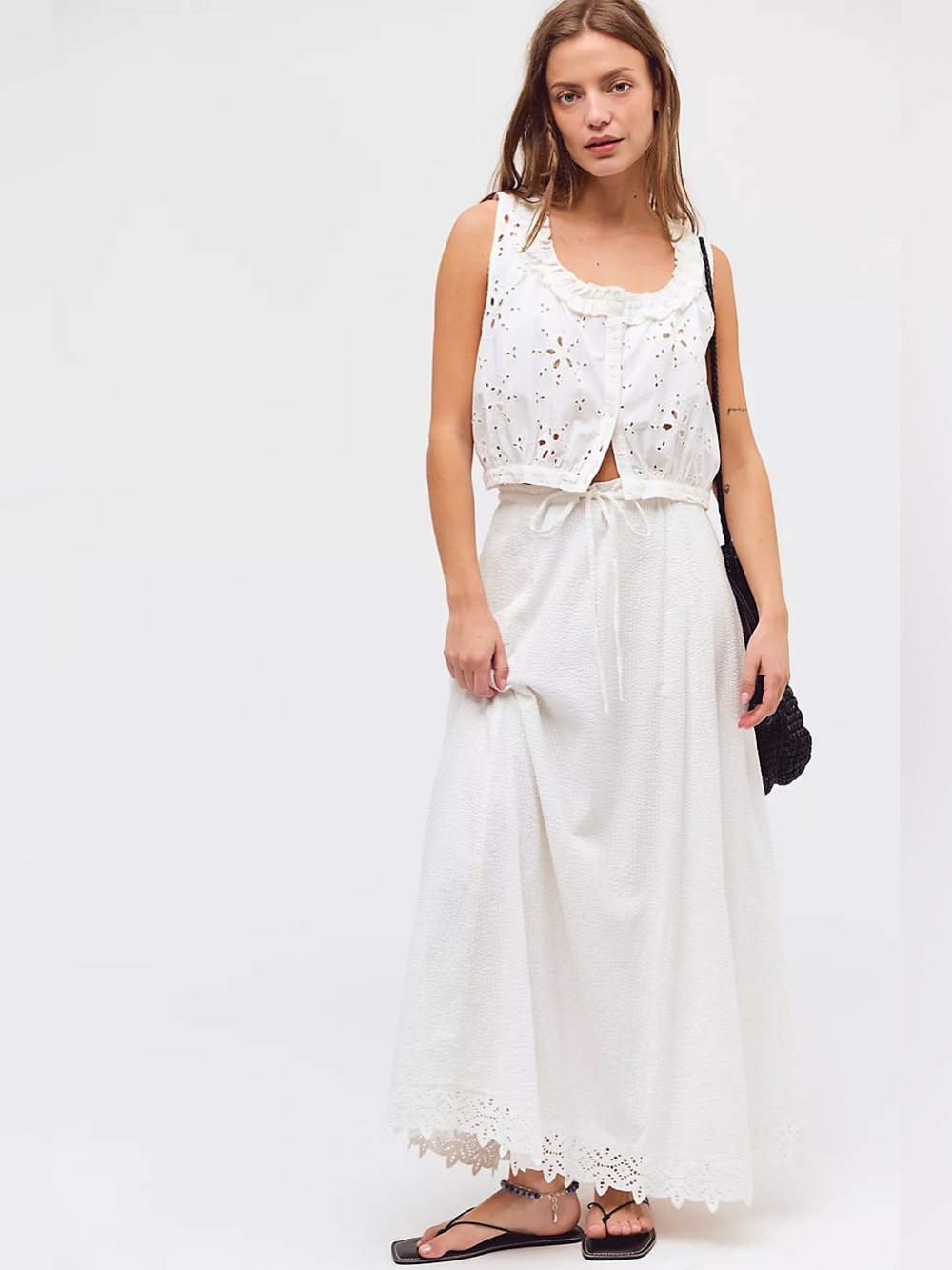 Free People Cream Eyelet Crop Top and Maxi Skirt Set - Picture 2 of 8
